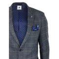 Mens Blue Check Blazer Herringbone Tweed Vintage Tailored Fit Grey Velvet - Knighthood Store