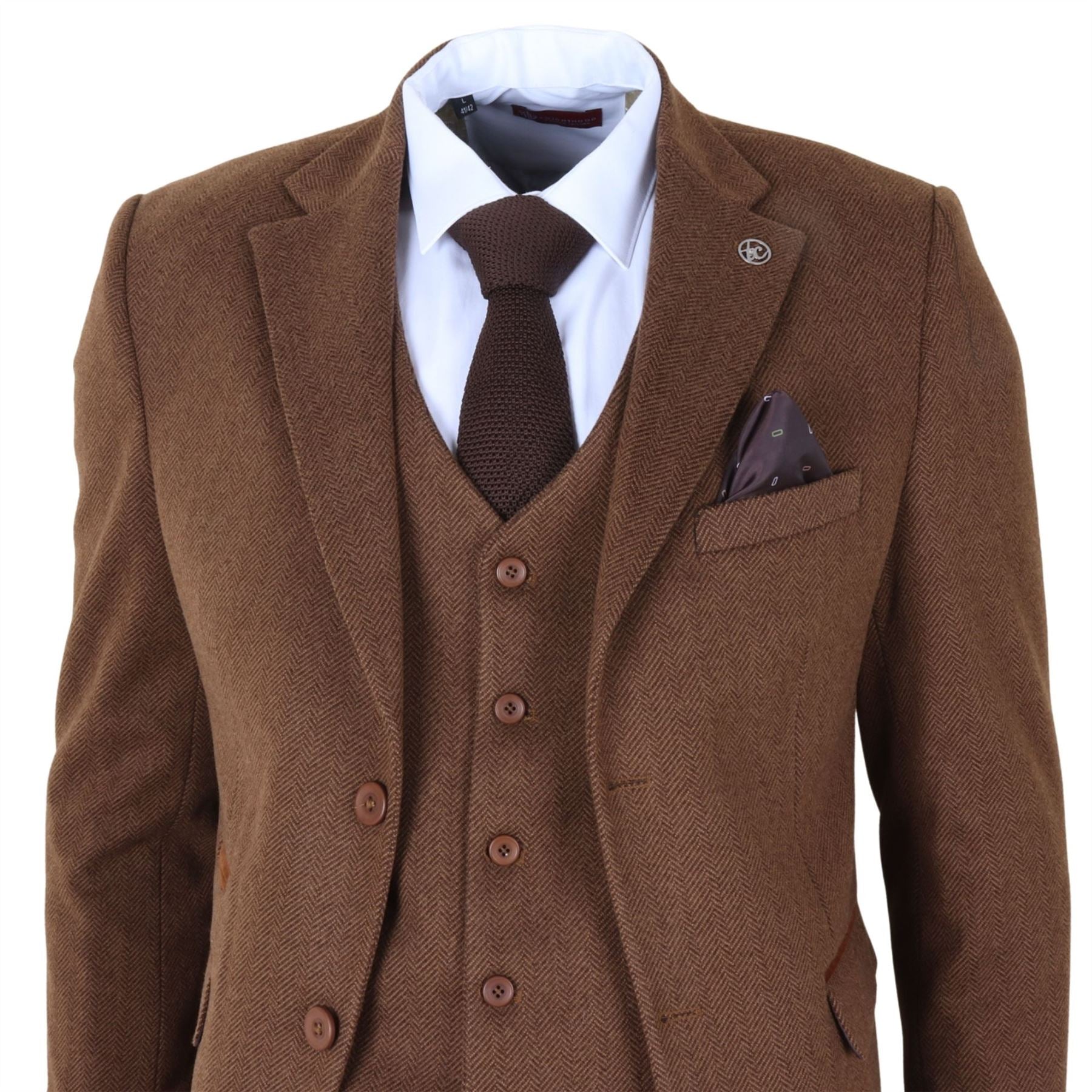 IM42 - Men's Brown 3 Piece Tweed Herringbone Suits