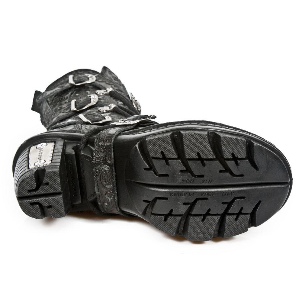 New Rock NEOTR005-S25 Vintage Floral Black Gothic Rock Punk Ladies Leather Boots - Knighthood Store