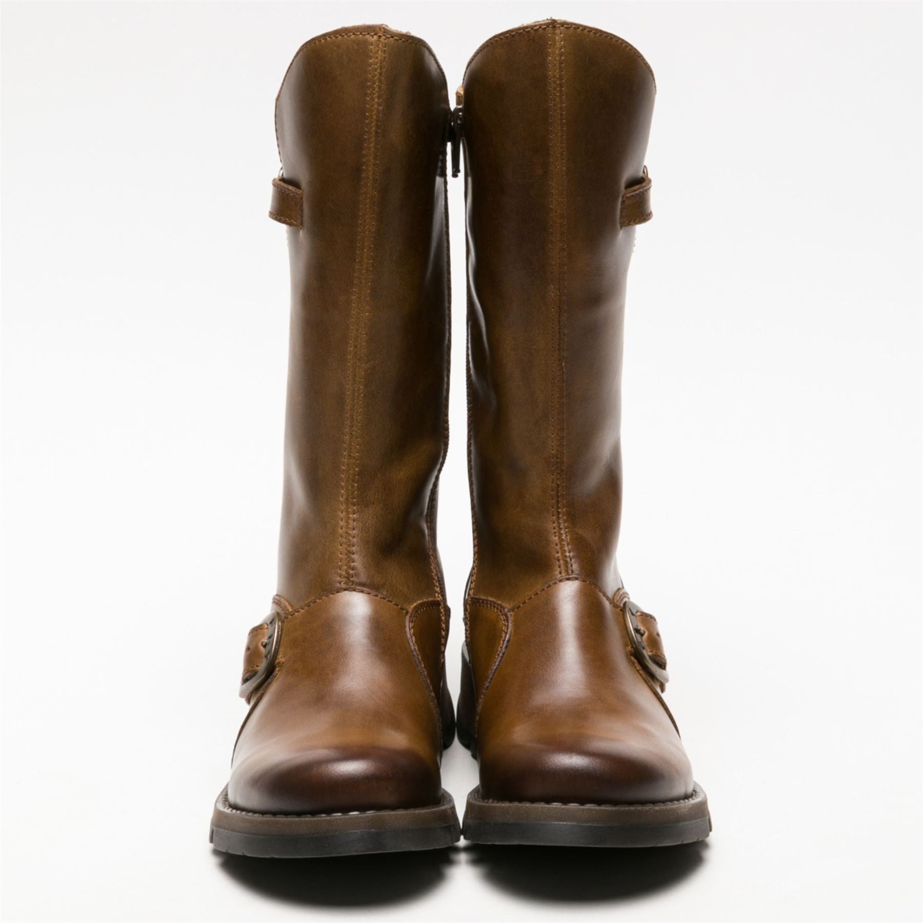 MES2913 - Women's Wedge Heel Buckle Mid Calf Leather Boots