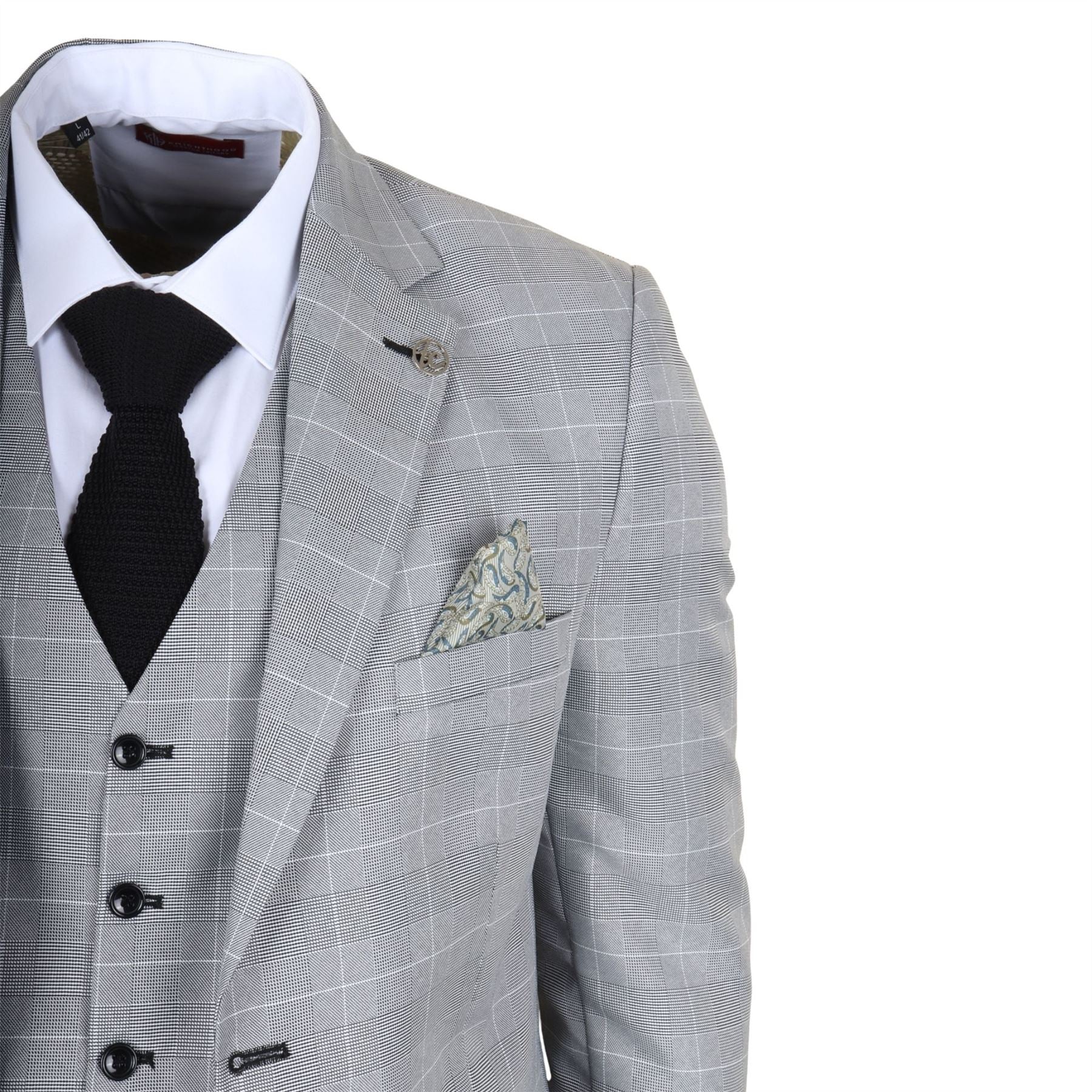IM53 - Men's Grey Check 3 Piece Tailored Fit Suit