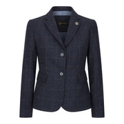 Women's Navy Blue Wool Blend Tweed Checkered Blazer Waistcoat