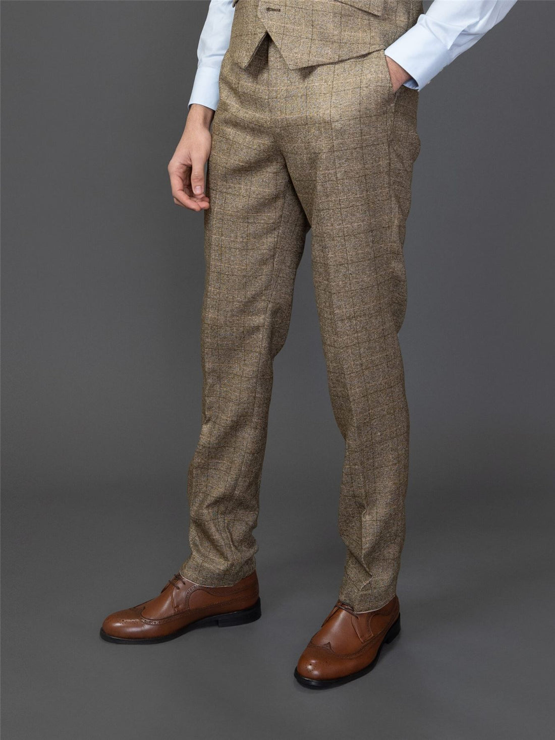 Men's Trousers Brown Checked Formal Pants