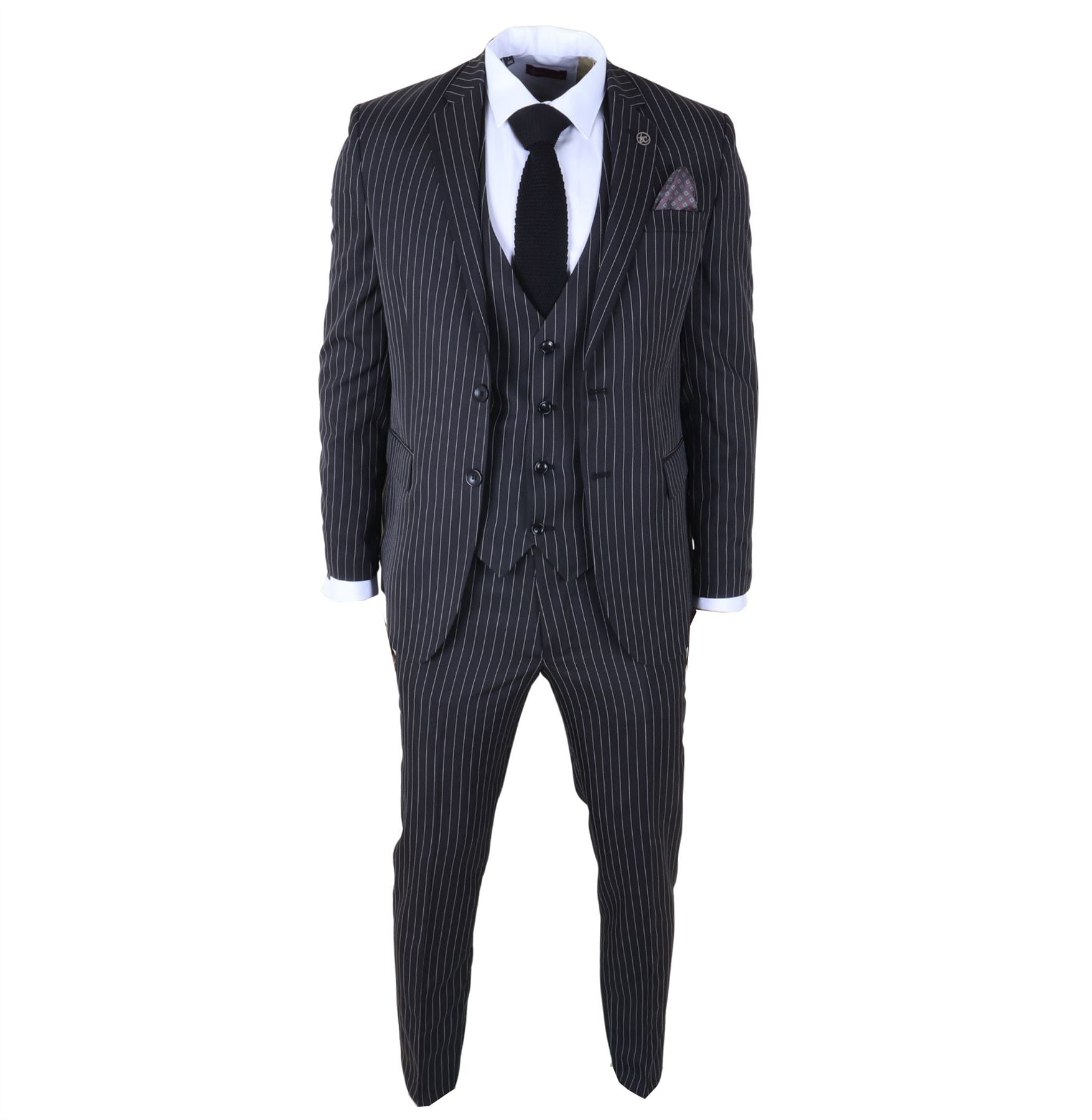 IM45 - Men's Classic Pinstripe 3 Piece Black Suit