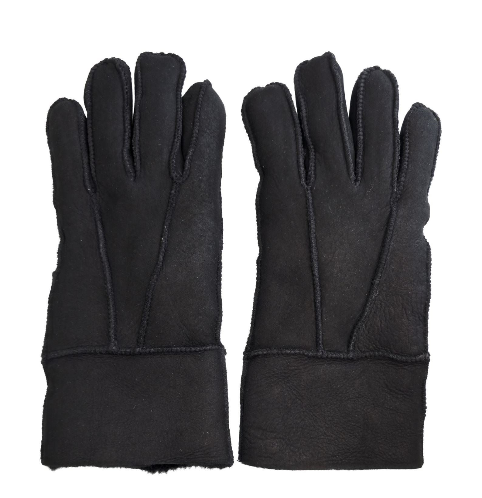 Unisex Suede Leather Shearling Wool Lined Thermal Gloves