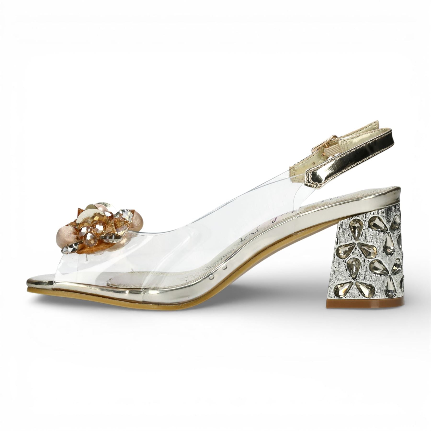 Marlene 12 - Women’s Clear Golden Block Heel Sandals