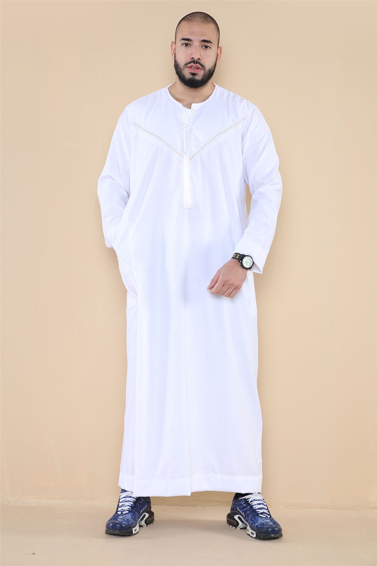 Mens Thobe Jubba Islamic Clothing Muslim Kaftan Emirati Omani Robe Casual Cotton