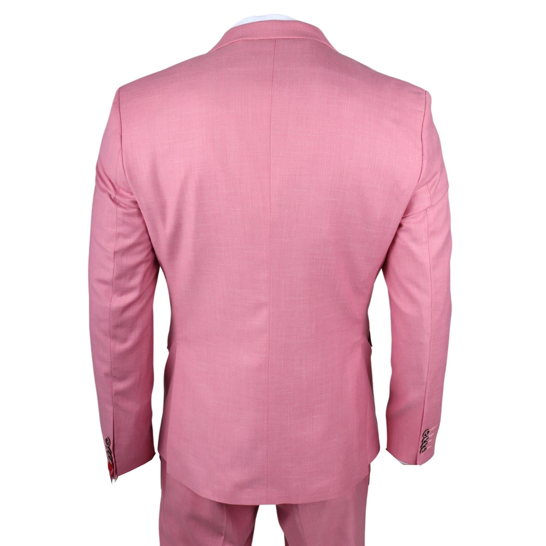 Men's Classic 3 Piece Suit Blush Pink Pocket Chain Wedding Tailored Fit Vintage Formal