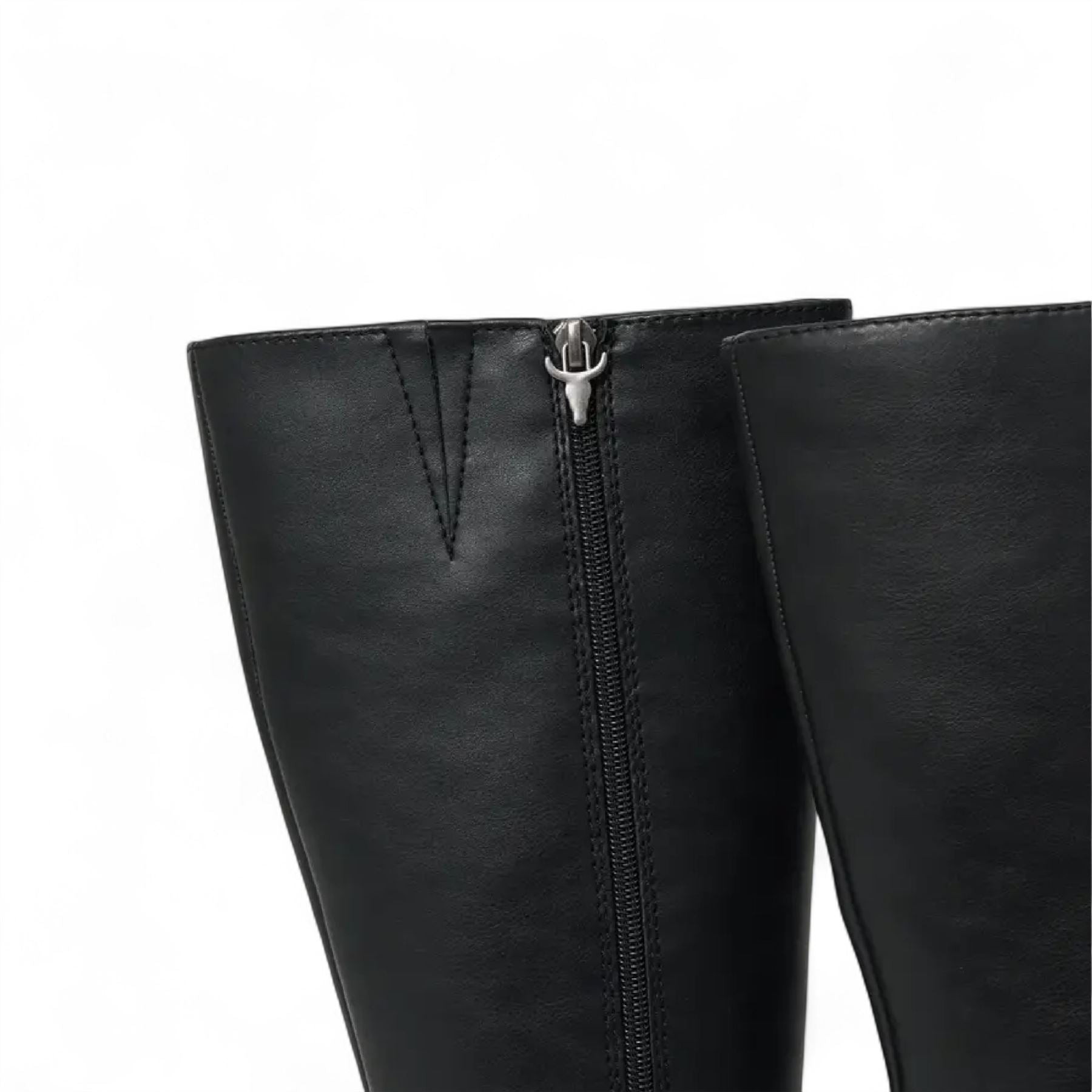 Niche - Women's Black Faux Leather Knee-High Platform Boots