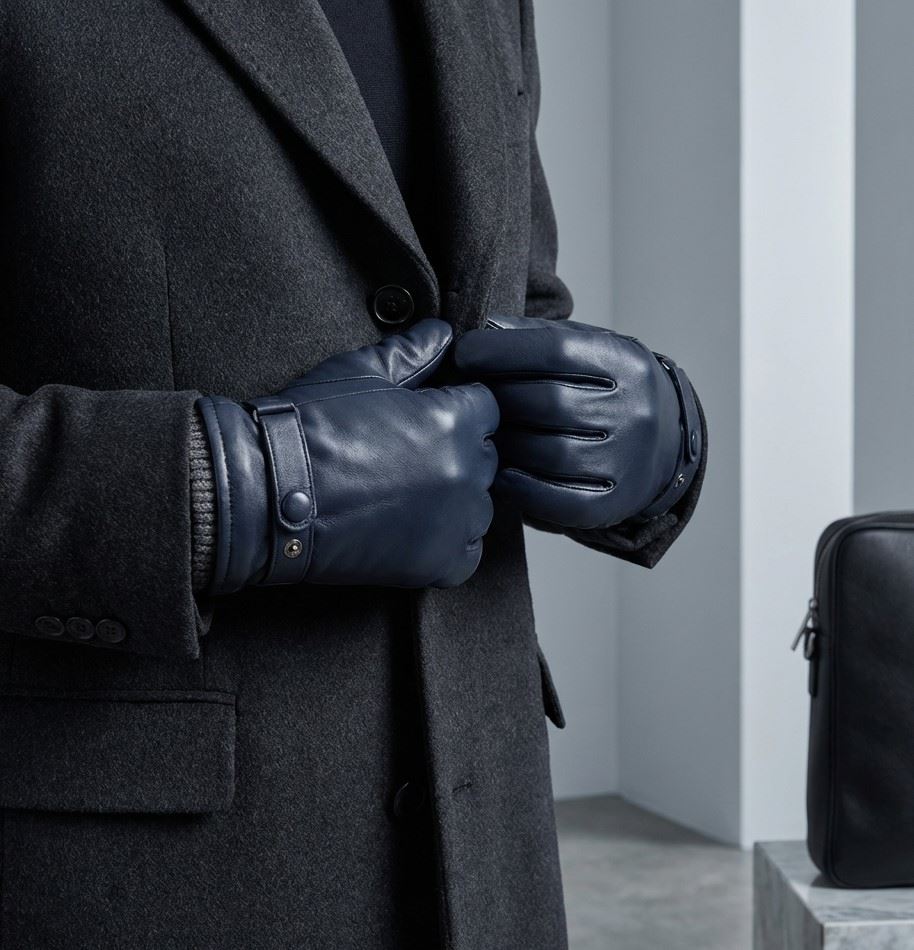 Men’s Genuine Leather Ribbed Knit Cuff Gloves