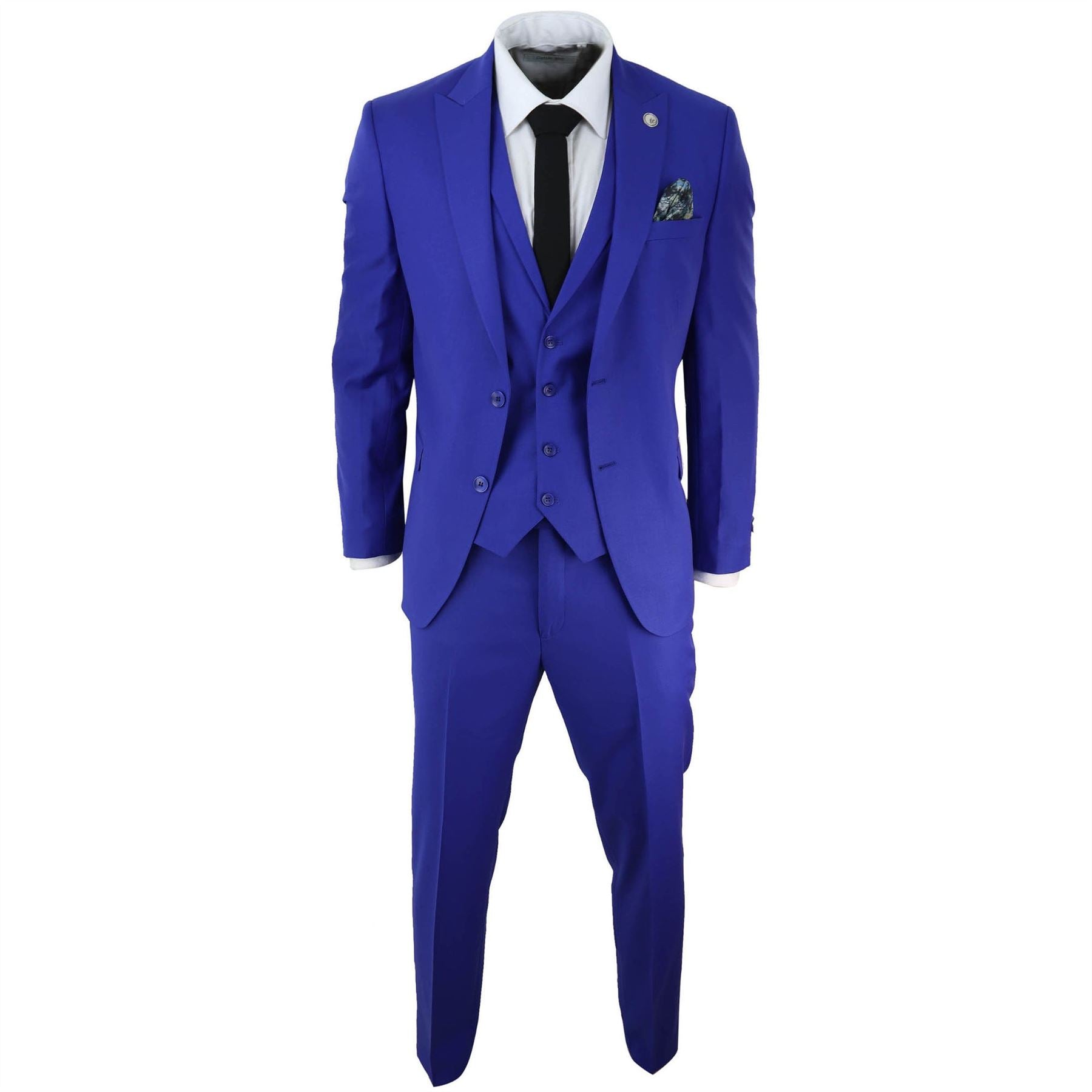 Mens 3 Piece Royal Blue Tailored Fit Suit Best Man Groom Prom Wedding Classic