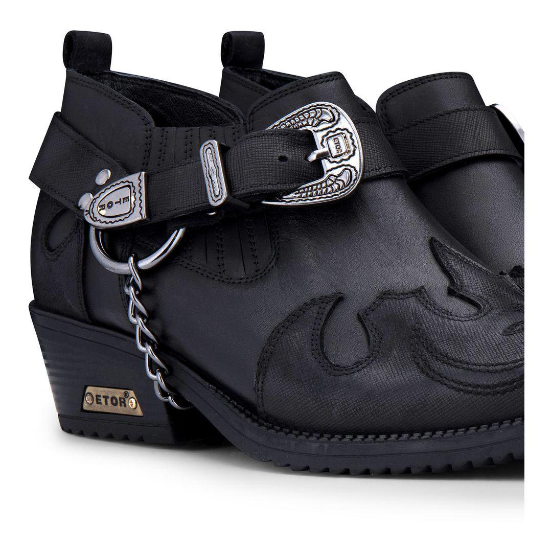 Mens Genuine Leather Western Shoes Croc Snake Pattern Metal Chain Belt Cuban Heel Dancing - Knighthood Store