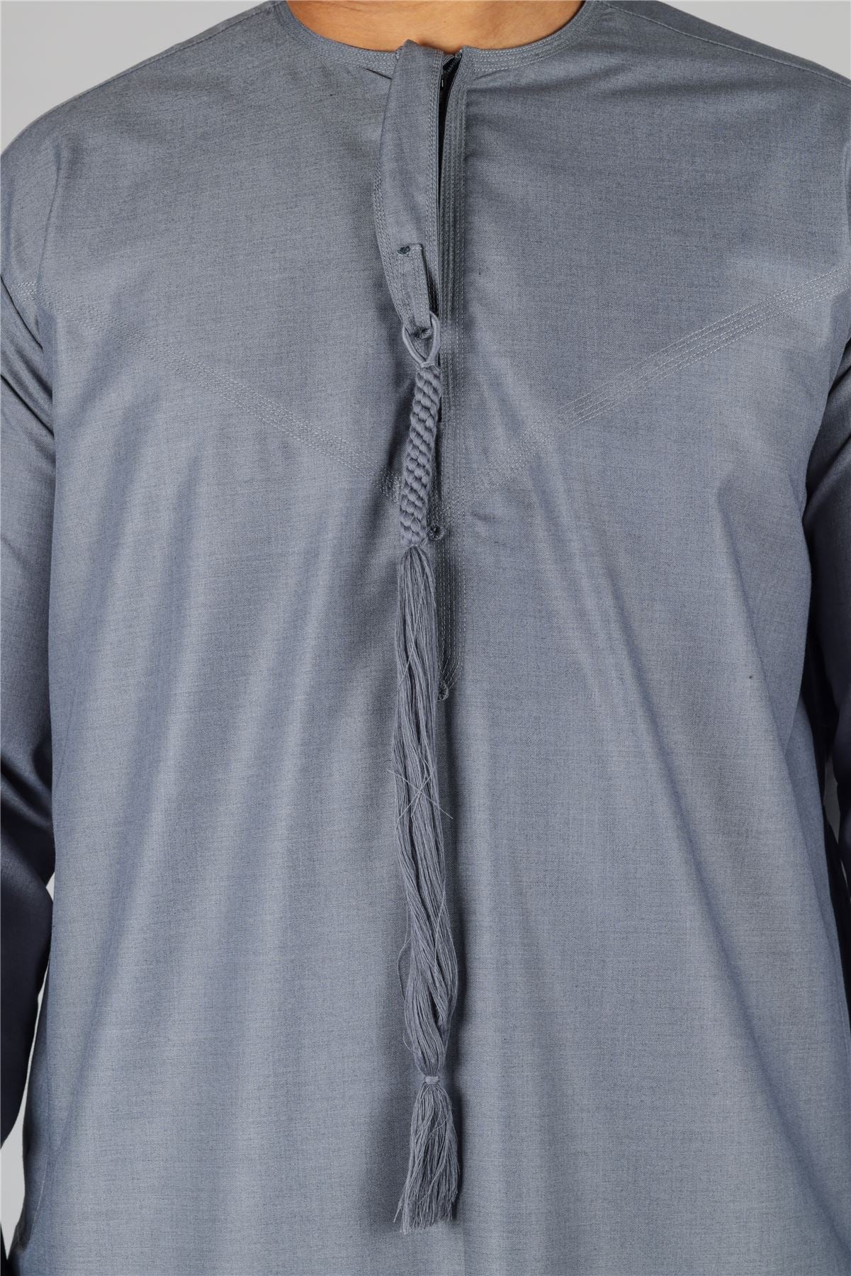 Men's Thobe Emirati Omani Jubba Islamic Clothing Muslim Kaftan Eid Robe Arab String Tassel