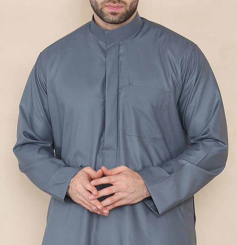 Mens Thobe Jubba Nehru Stand Collar Islamic Clothing Muslim Kaftan Eid Robe Saudi Slim Regular Fit