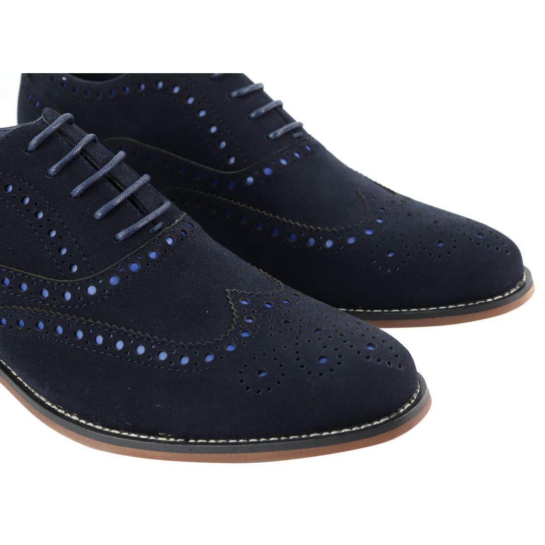 Mens Lace Real Suede Brogues Shoes Gatsby Classic 1920's Blue Brown Vintage - Knighthood Store