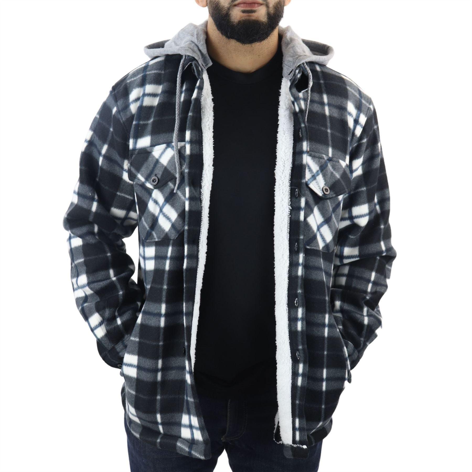 Men's Jumper Thermal Fleece Fur Lined Lumberjack Removable Hooded Buttoned Check Winter Shirt - Knighthood Store