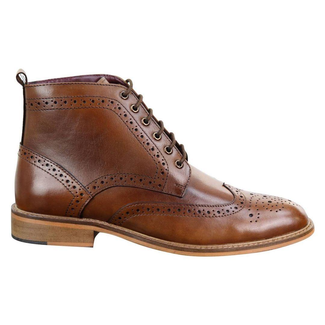 Mens Smart Casual Brouge Ankle Boots Shoes Laced Leather Peaky Blinders 1920s - Knighthood Store