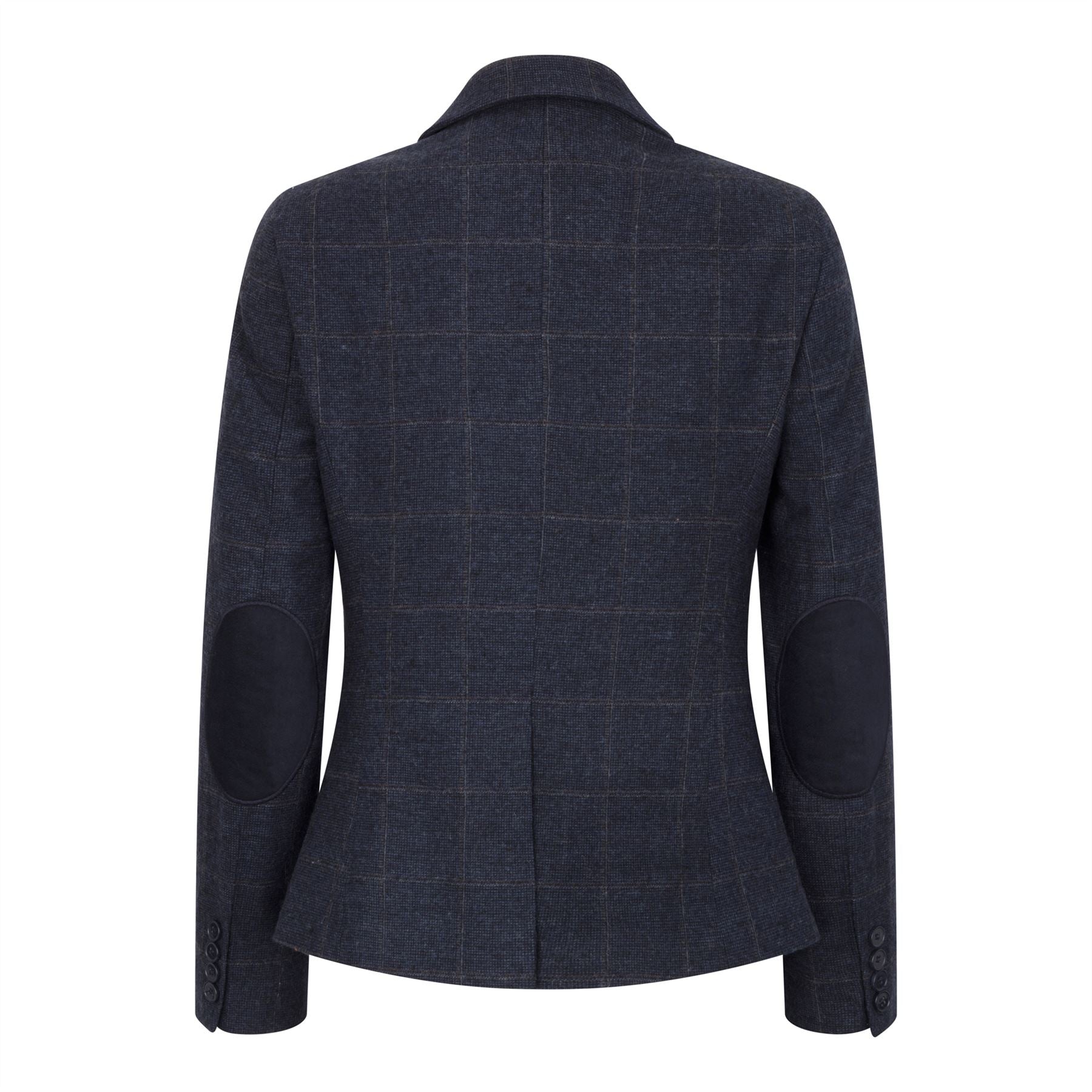 Women's Navy Blue Wool Blend Tweed Checkered Blazer Waistcoat