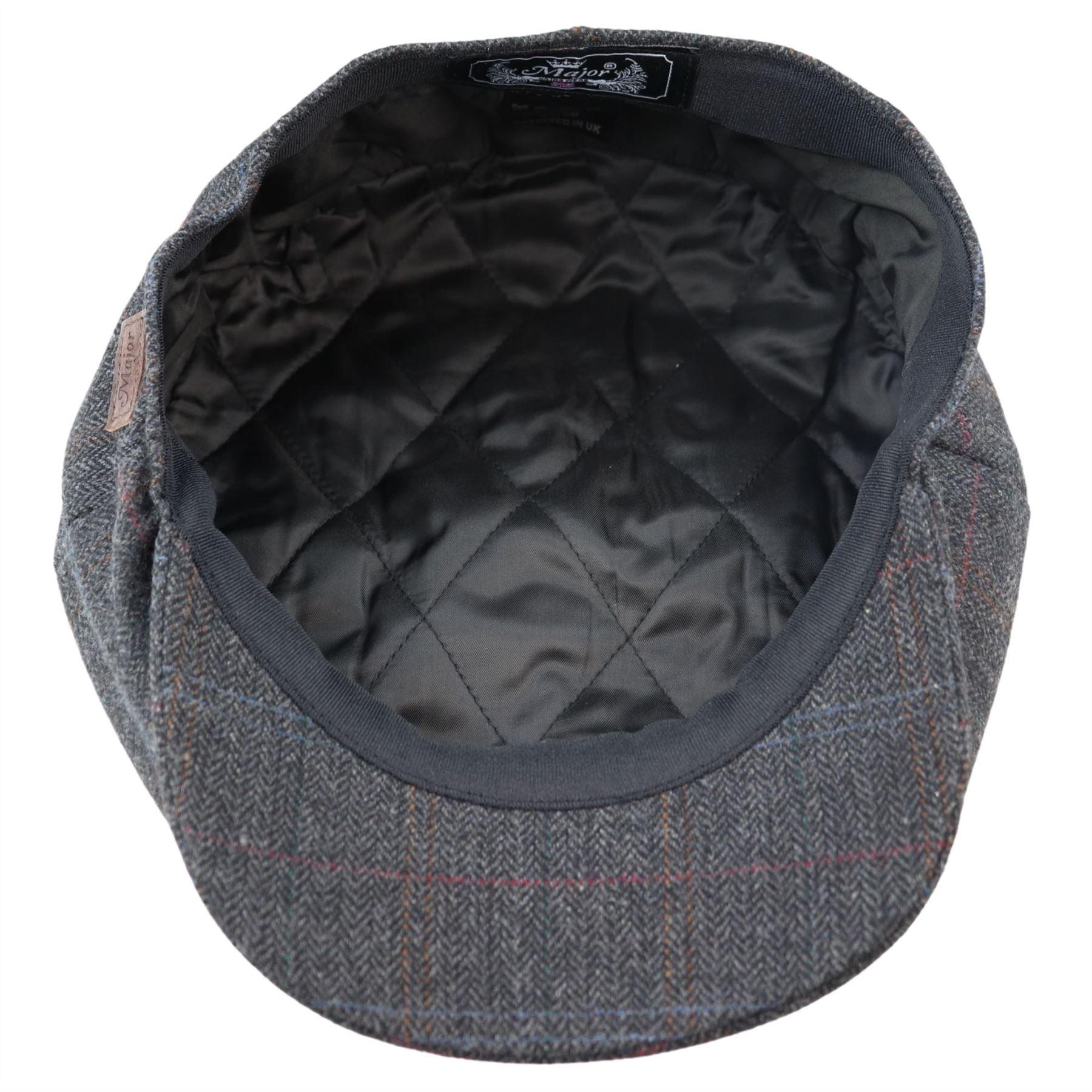 Mens 8 Panel Razor Baker Boy Hat Wool Tweed Blinders Newsboy Flat Cap Blue Check Charcoal - Knighthood Store