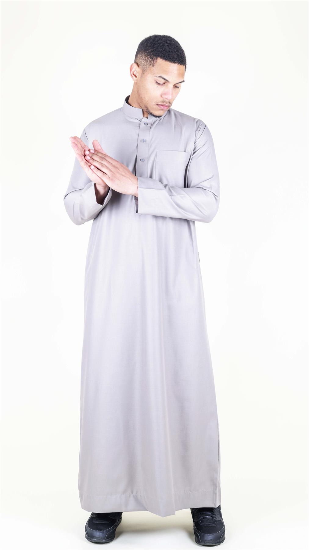 Mens Thobe Jubba Nehru Stand Collar Islamic Clothing Muslim Cotton Kaftan Dress Robe Saudi