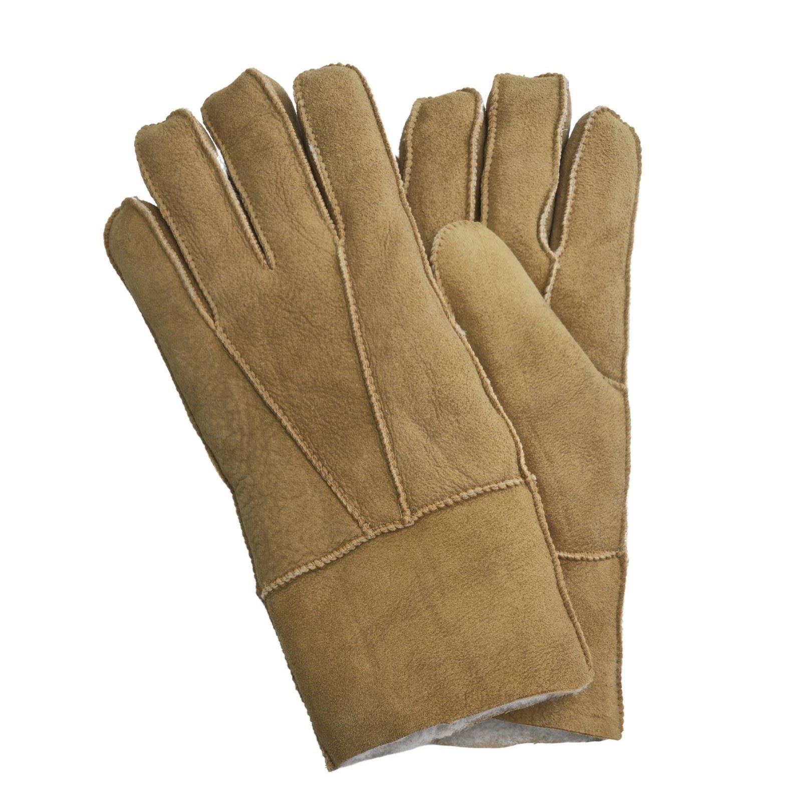 Unisex Suede Leather Shearling Wool Lined Thermal Gloves