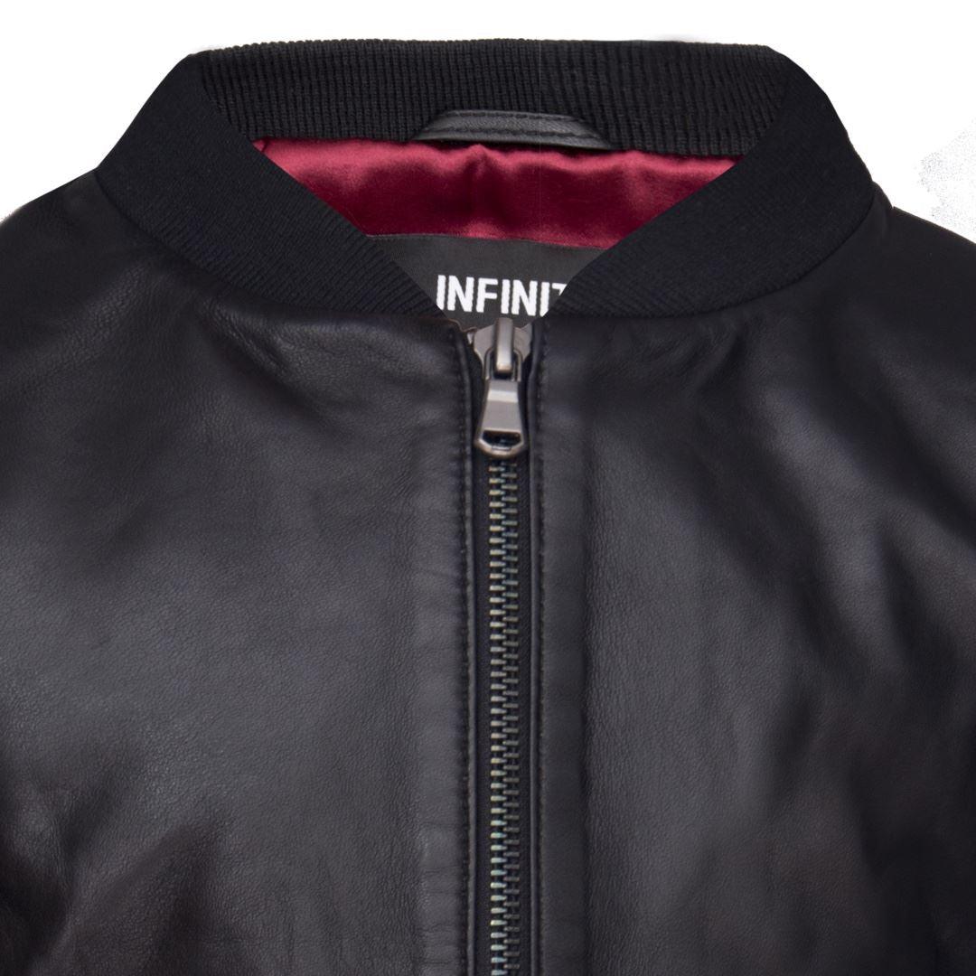 Boys GIrls Kids Unisex Real leather Bomber Style Jacket Varsity Zip Black Blue - Knighthood Store