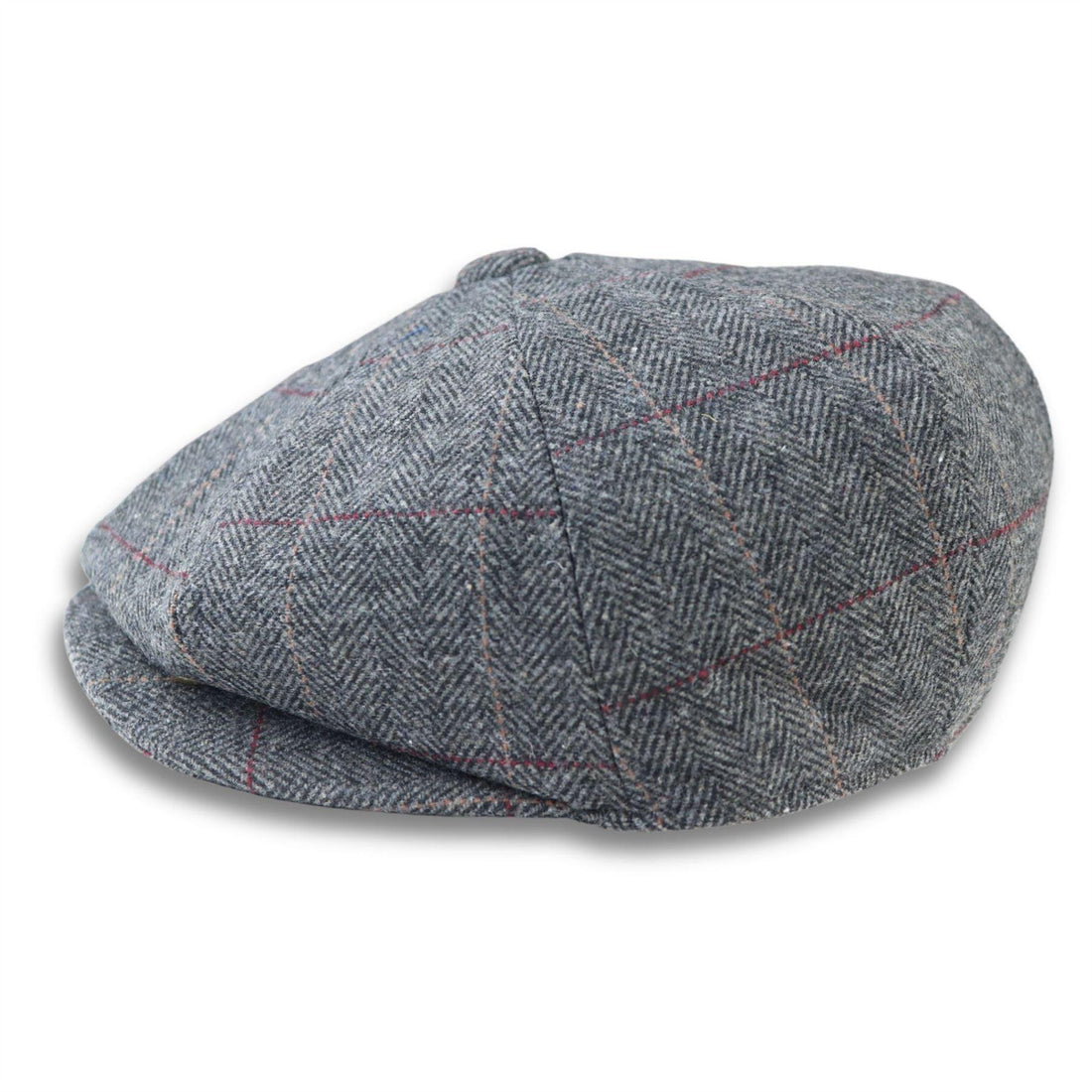 Men's Flat Cap Wool Blend Tweed Herringbone Grey Check Newsboy Baker Boy 8 Panel Hat - Knighthood Store