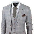 Mens Grey 3 Piece Suit Tan Brown Check Velvet Trims Wedding Tailored Fit Vintage - Knighthood Store