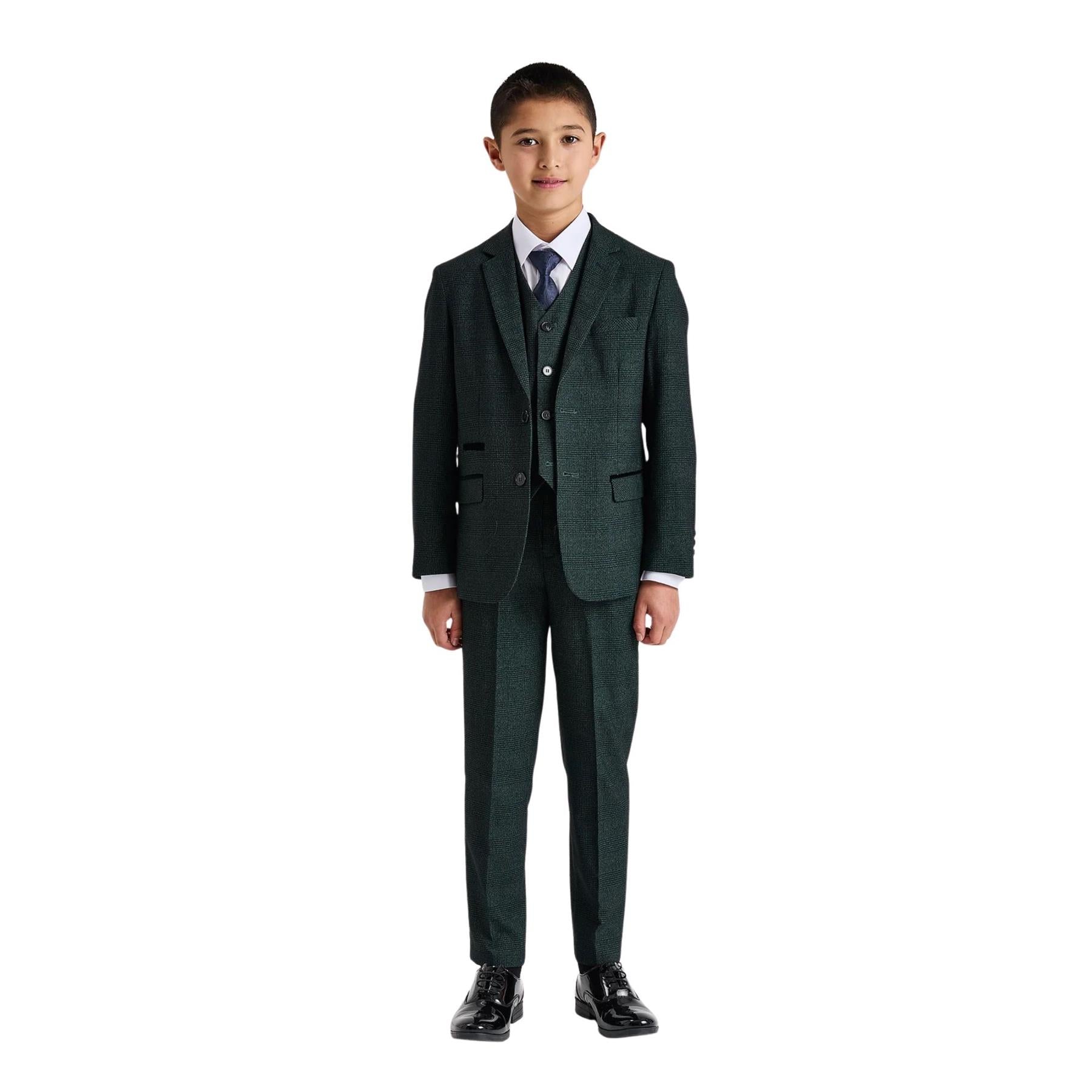 Regent - Boys Green 3 Piece Prince Of Wales Checked Suit