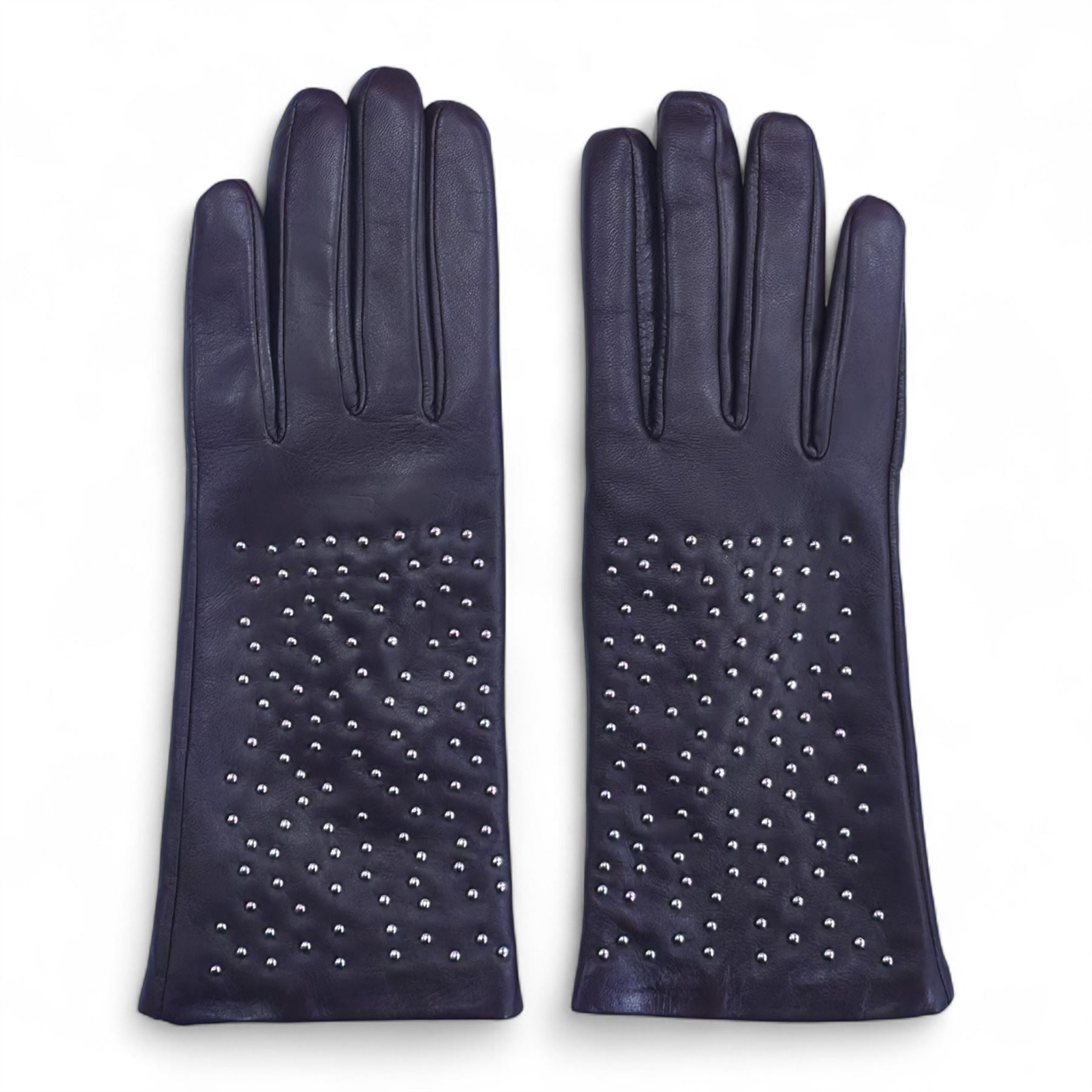 Women’s Leather Studded Wool Lining Fashion Gloves
