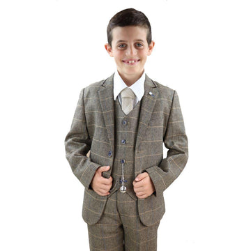 Boys 3 Piece Suit Brown Tweed Check Blinders Vintage Kids Classic 1920s - Knighthood Store