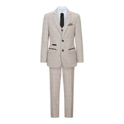 Boys Check Tweed Beige Brown 3 Piece Suit Wedding Vintage Retro Classic