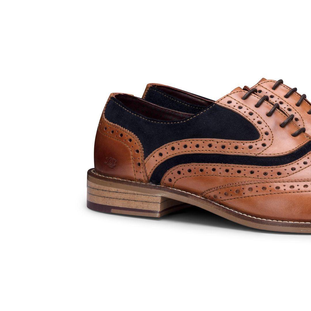 Mens Real Leather Shoes Brogues 1920s Suede Tweed Laced Smart Formal - Knighthood Store