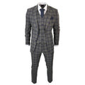 Men's Dark Grey 3 Piece Checked Suit Formal Business Dress Suits - Knighthood Store