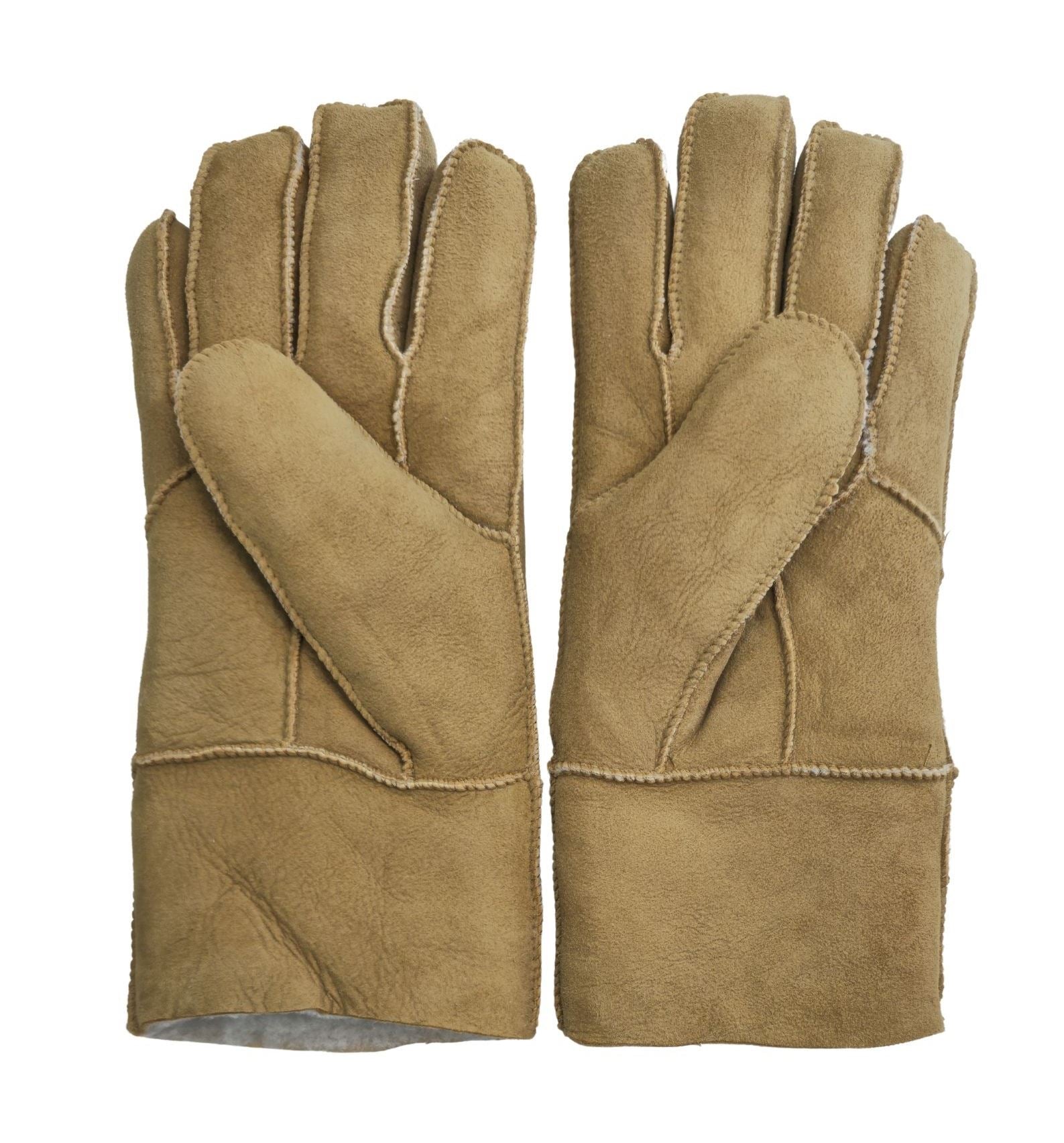 Unisex Suede Leather Shearling Wool Lined Thermal Gloves
