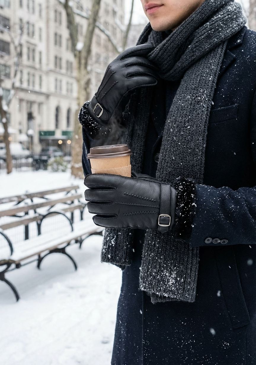 Men’s Sheepskin Suede Leather Wool Lining Gloves