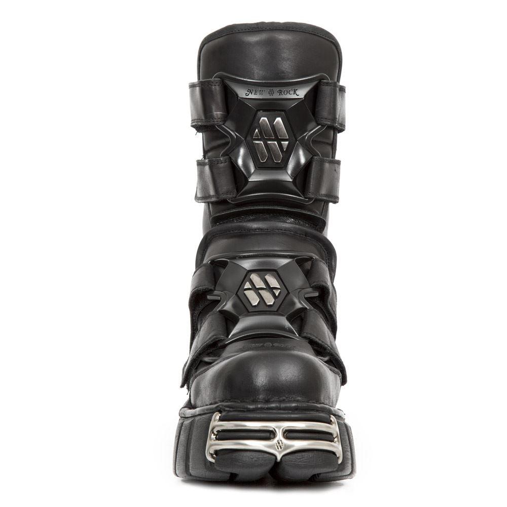 New Rock Boots M-422-S1 Unisex Metallic Black Leather Platform Gothic Boots - Knighthood Store