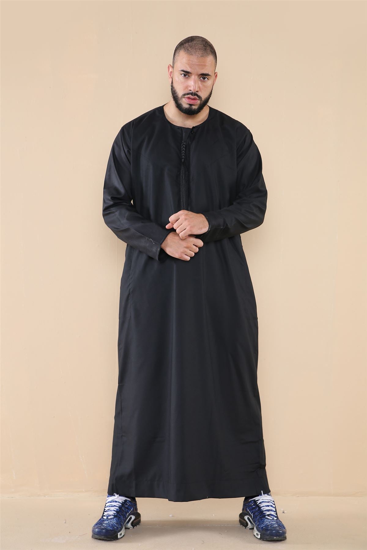 Mens Thobe Jubba Islamic Clothing Muslim Kaftan Emirati Omani Robe Arab Tassel