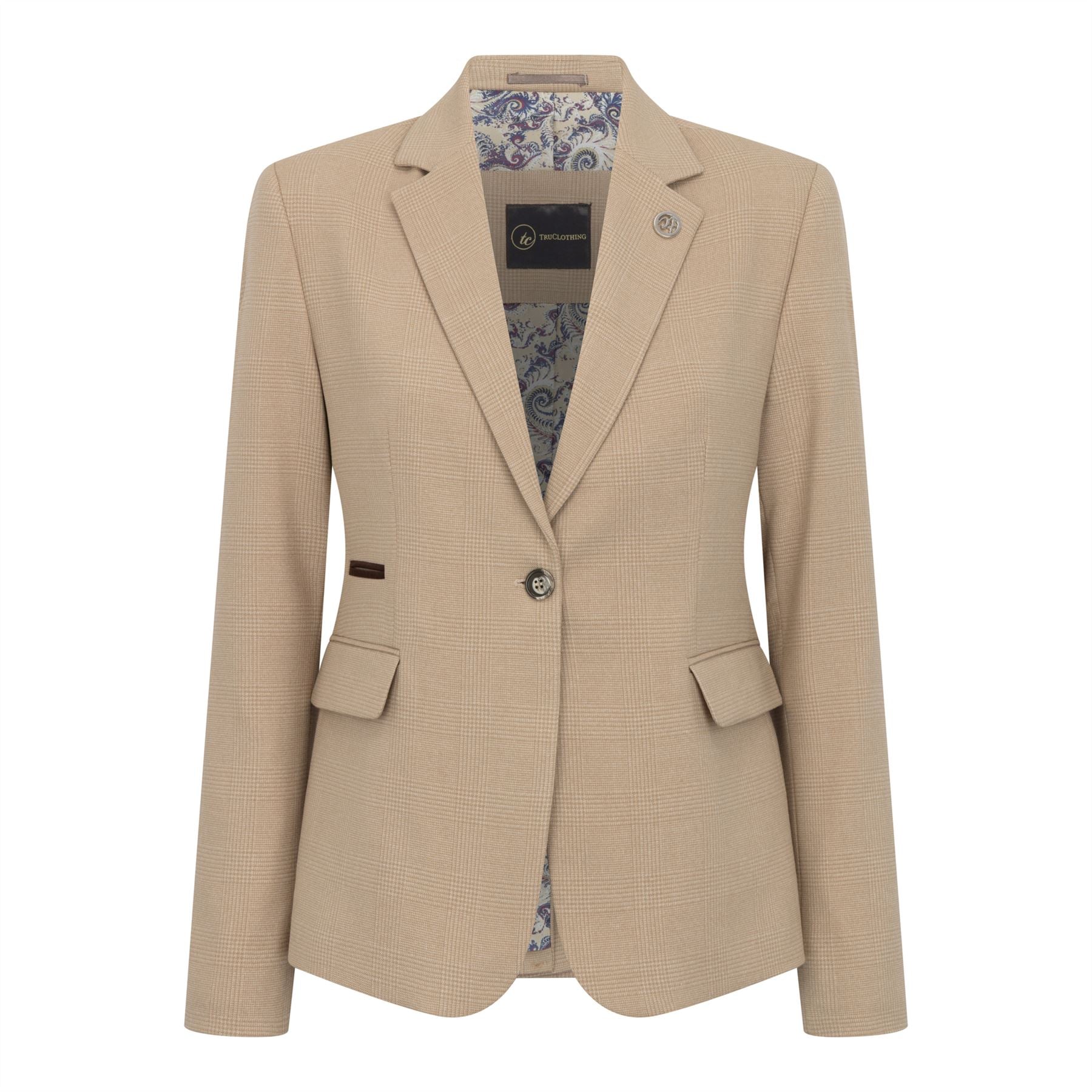 TPW-54 - Women's Cream 3 Piece Prince Of Wales Check Suit