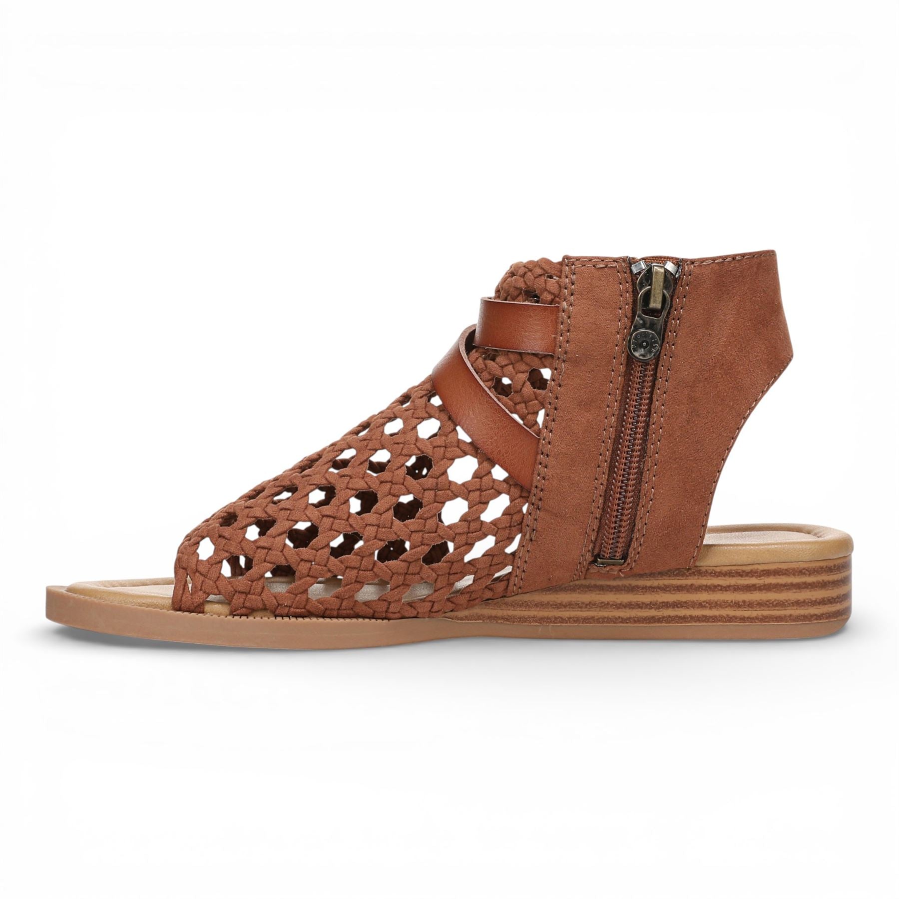 Anuella - Women's Cognac Brown Weave Micro Wedge Sandals