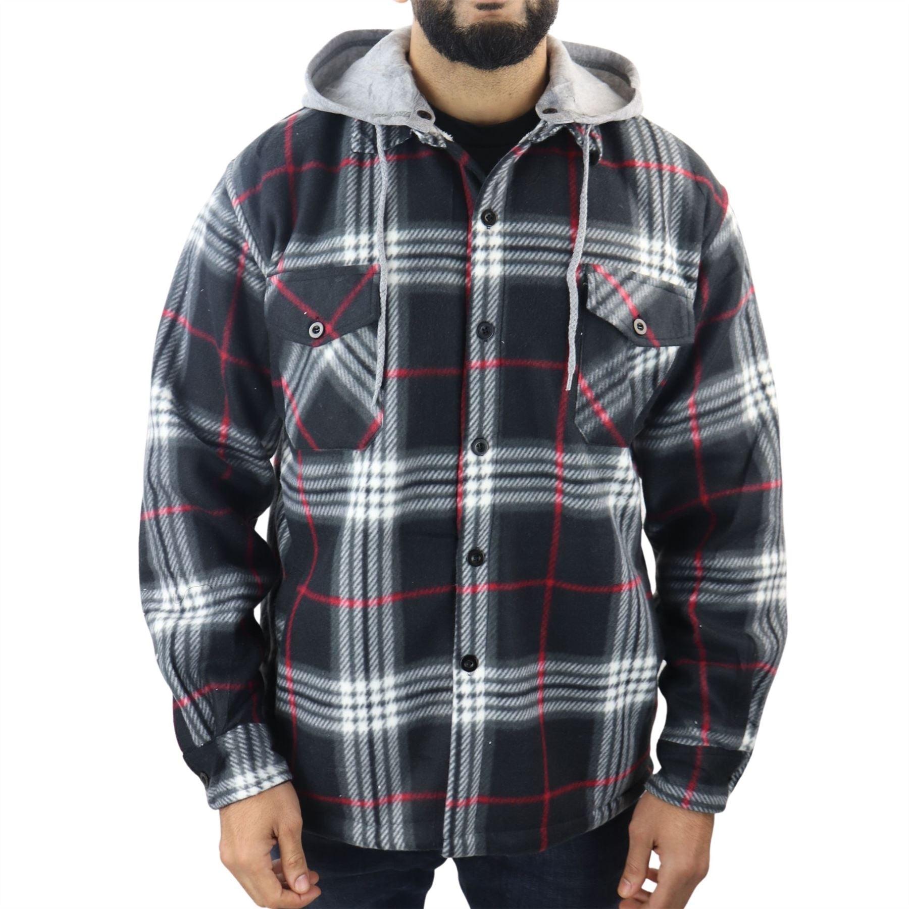 Men's Jumper Thermal Fleece Fur Lined Lumberjack Removable Hooded Buttoned Check Winter Shirt - Knighthood Store