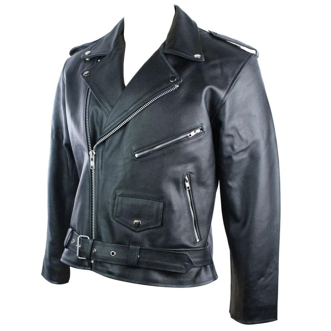 Mens 100% Real Leather Brando Style Classic Retro Biker Jacket Black - Knighthood Store