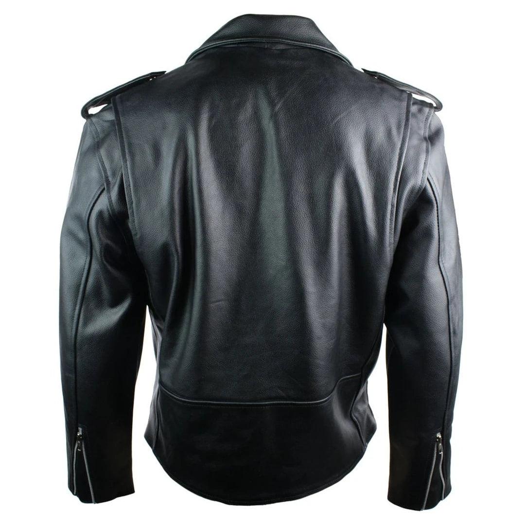 Mens 100% Real Leather Brando Style Classic Retro Biker Jacket Black - Knighthood Store