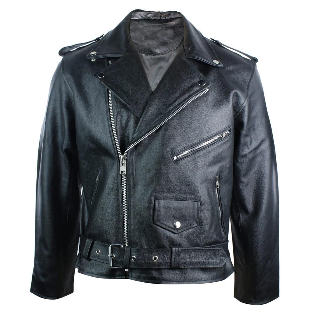 Mens 100% Real Leather Brando Style Classic Retro Biker Jacket Black - Knighthood Store