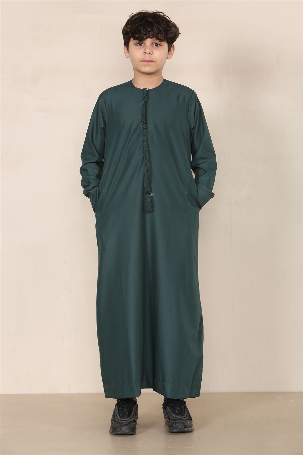 Boy's Thobe Emirati Omani Jubba Islamic Clothing Muslim Kaftan Eid Robe String Tassel