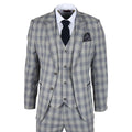 Men's Suit 3 Piece Grey Blue Checked Classic Plaid Tailored Fit Formal Dress - Knighthood Store