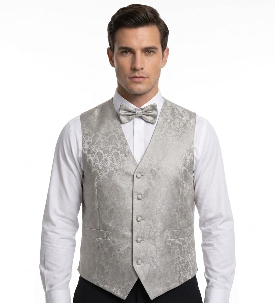 Men's Paisley Floral 3 Piece Bow Tie Hankie Waistcoat Set