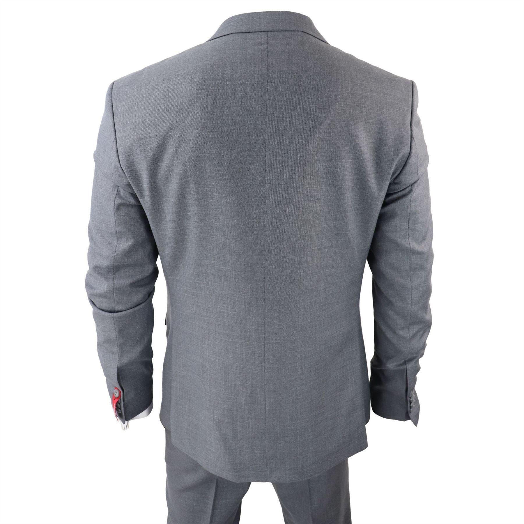 Mens Classic 3 Piece Suit Grey Pocket Chain Wedding Tailored Fit Vintage Formal - Knighthood Store