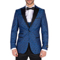 Mens Paisley Tuxedo Blazer And Waistcoat Brocade Dinner Jacket Satin Black Blue - Knighthood Store