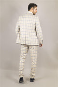 Men's Suit 3 Piece Beige Checked Classic Plaid Tailored Fit Formal Dress - Knighthood Store